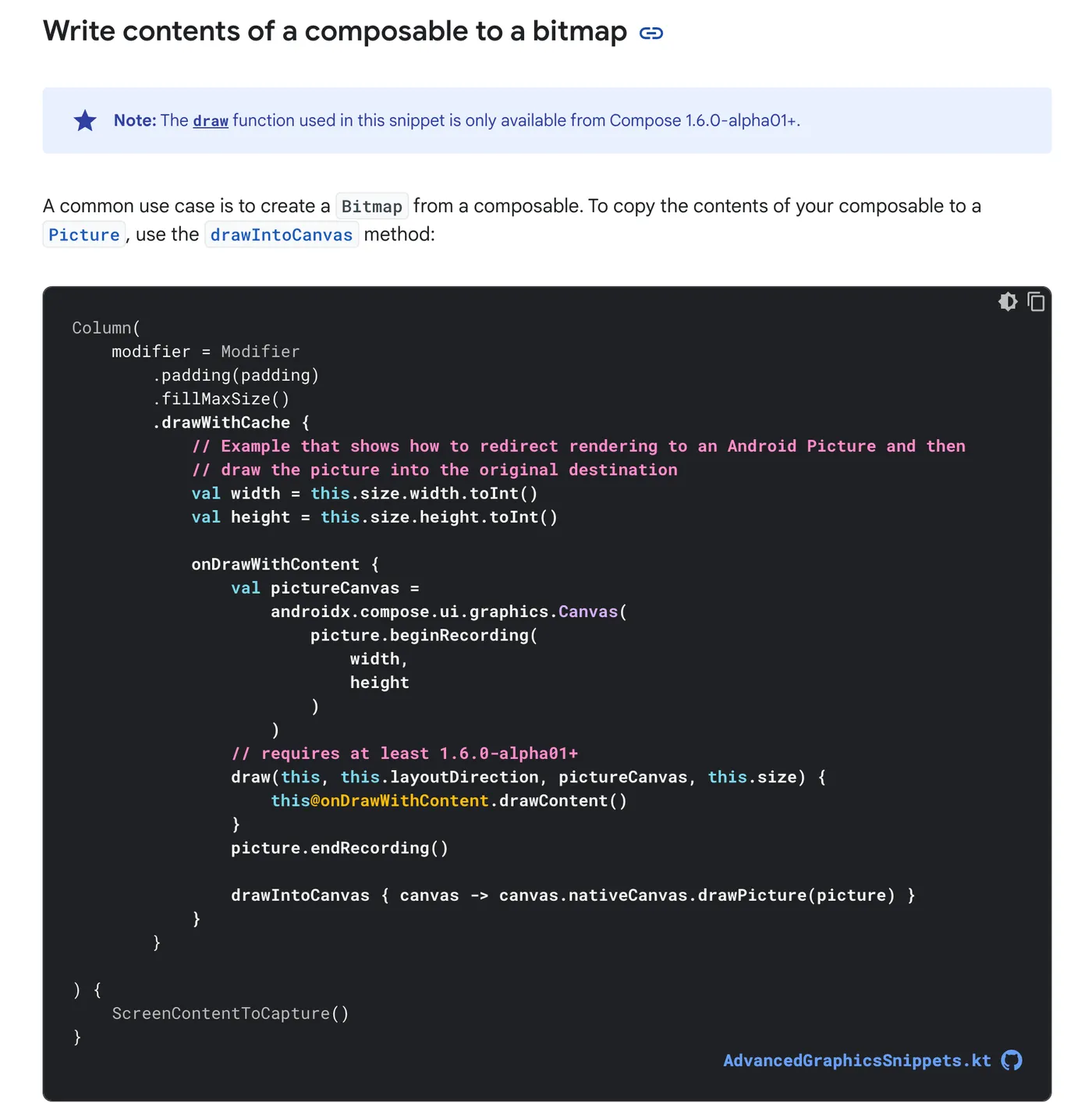 https://developer.android.com/jetpack/compose/graphics/draw/modifiers#composable-to-bitmap