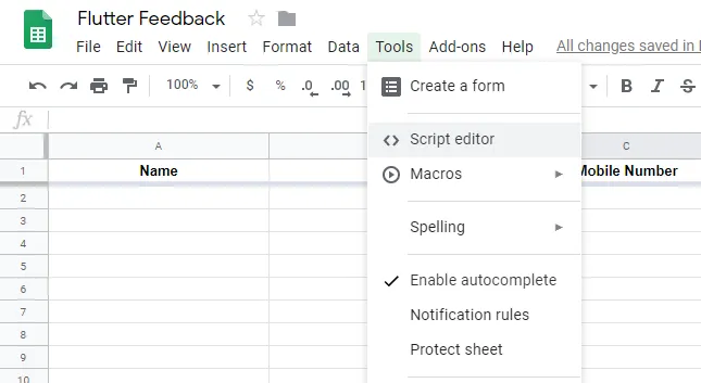 Launching AppScript Editor.