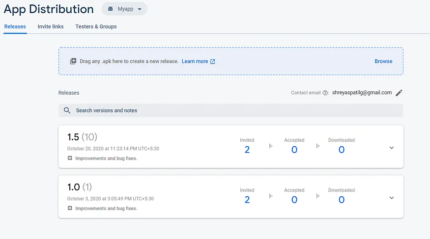 Firebase App Distribution Dashboard